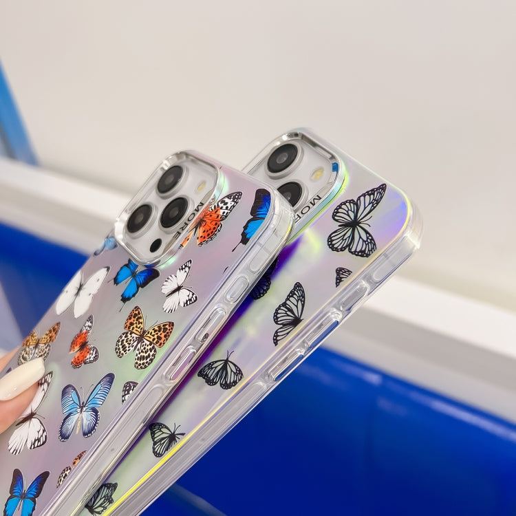 For iPhone 16 Electroplating Laser Butterfly Phone Case(White Purple Butterflies AB6) - iPhone 16 Cases by PMC TechLife | Online Shopping South Africa | PMC TechLife | Buy Now Pay Later Mobicred