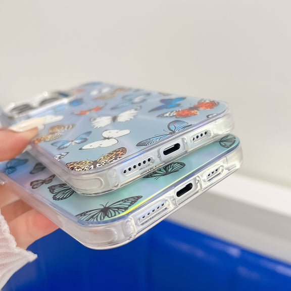 For iPhone 16 Pro Electroplating Laser Butterfly Phone Case(Pink Butterflies AB2)