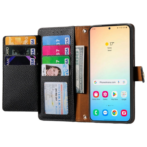 For Samsung Galaxy S25 5G Love Zipper Lanyard Leather Phone Case(Black)