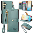 For Samsung Galaxy S25 5G Love Zipper Lanyard Leather Phone Case(Green) - Galaxy S25 5G Cases by PMC TechLife | Online Shopping South Africa | PMC TechLife | Buy Now Pay Later Mobicred