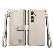 For Samsung Galaxy S25 5G Love Zipper Lanyard Leather Phone Case(Gray)