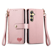 For Samsung Galaxy S25 5G Love Zipper Lanyard Leather Phone Case(Pink)