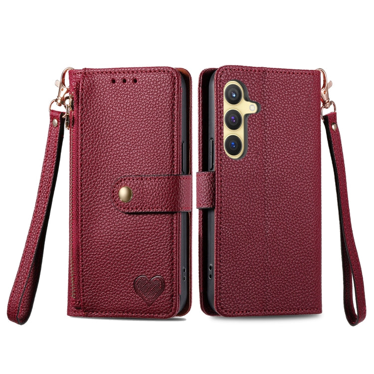 For Samsung Galaxy S25 5G Love Zipper Lanyard Leather Phone Case(Red)