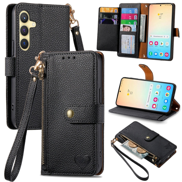 For Samsung Galaxy S25+ 5G Love Zipper Lanyard Leather Phone Case(Black) - Galaxy S25+ 5G Cases by PMC TechLife | Online Shopping South Africa | PMC TechLife | Buy Now Pay Later Mobicred