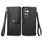 For Samsung Galaxy S25+ 5G Love Zipper Lanyard Leather Phone Case(Black)