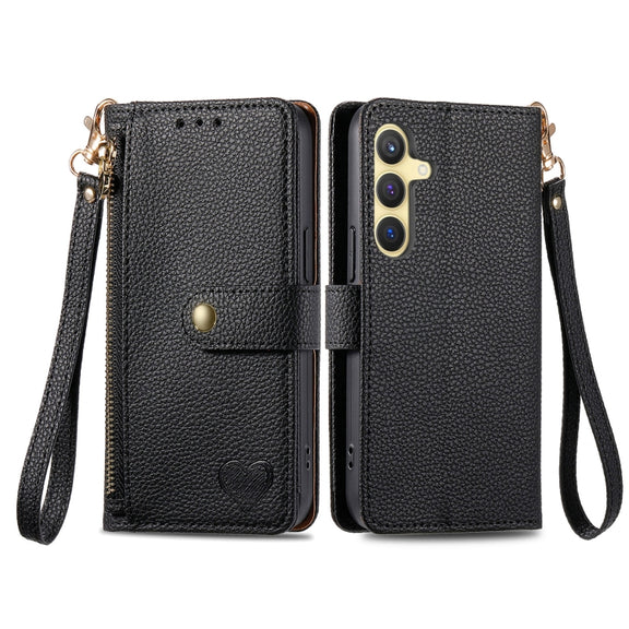 For Samsung Galaxy S25+ 5G Love Zipper Lanyard Leather Phone Case(Black)
