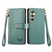 For Samsung Galaxy S25+ 5G Love Zipper Lanyard Leather Phone Case(Green)