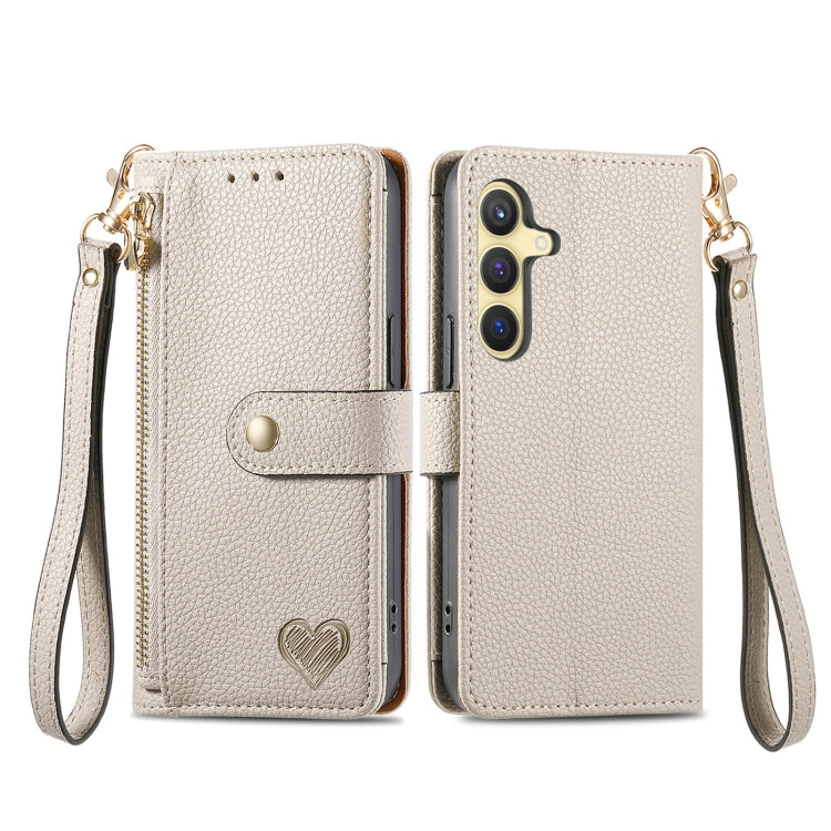 For Samsung Galaxy S25+ 5G Love Zipper Lanyard Leather Phone Case(Gray)