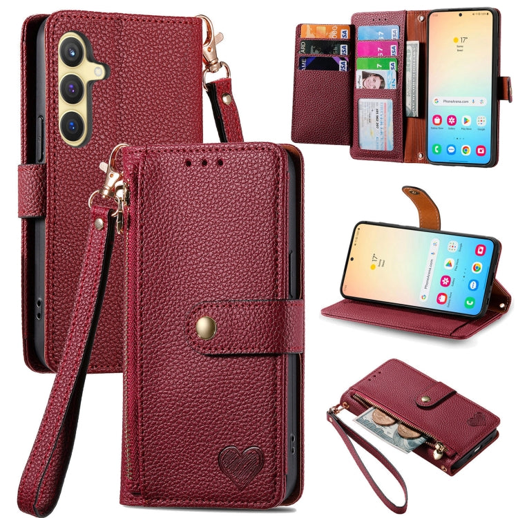 For Samsung Galaxy S25+ 5G Love Zipper Lanyard Leather Phone Case(Red) - Galaxy S25+ 5G Cases by PMC TechLife | Online Shopping South Africa | PMC TechLife | Buy Now Pay Later Mobicred