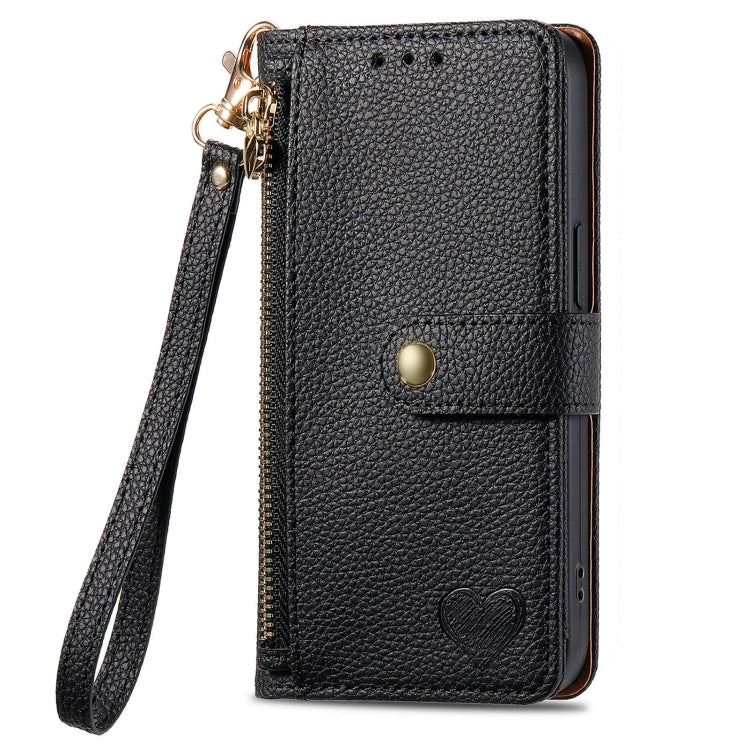 For Samsung Galaxy S25 Ultra 5G Love Zipper Lanyard Leather Phone Case(Black)