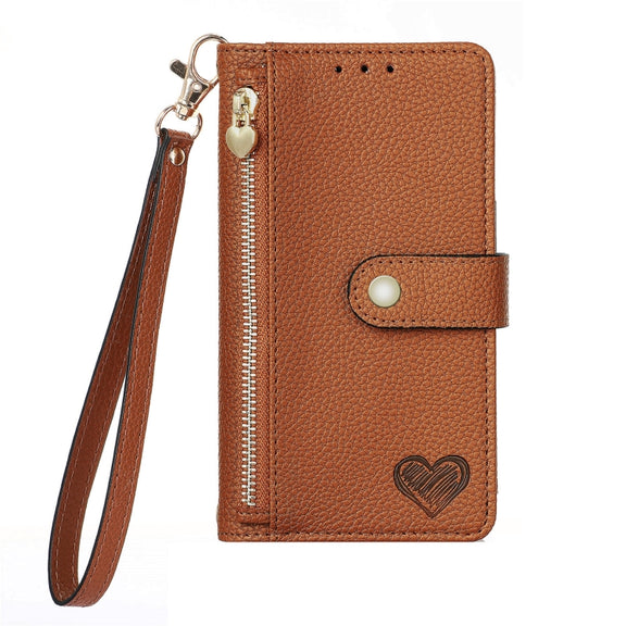 For Samsung Galaxy S25 Ultra 5G Love Zipper Lanyard Leather Phone Case(Brown)