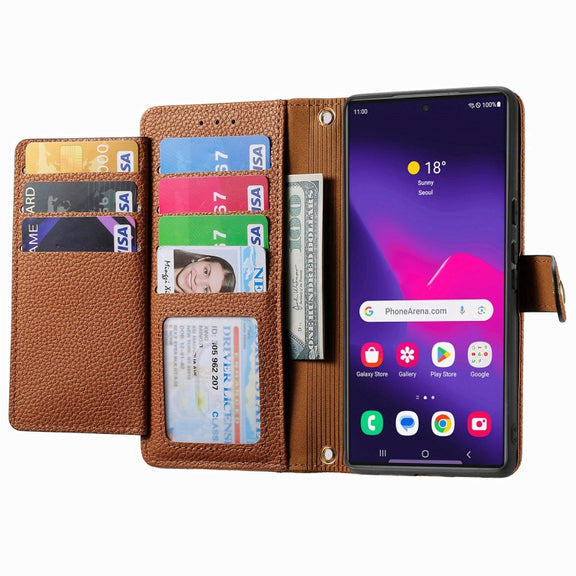 For Samsung Galaxy S25 Ultra 5G Love Zipper Lanyard Leather Phone Case(Brown)