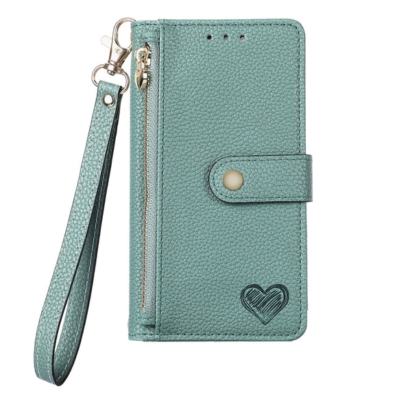For Samsung Galaxy S25 Ultra 5G Love Zipper Lanyard Leather Phone Case(Green)