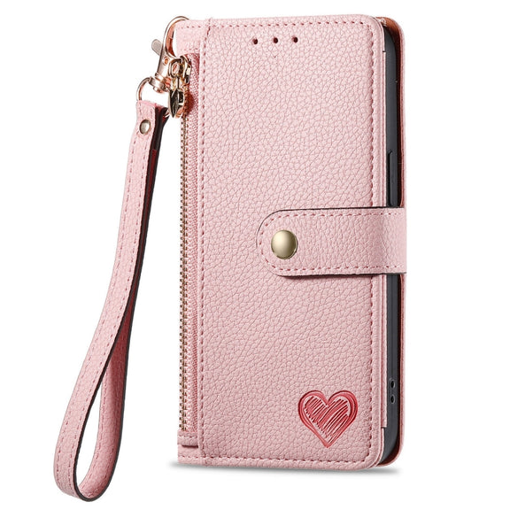 For Samsung Galaxy S25 Ultra 5G Love Zipper Lanyard Leather Phone Case(Pink)