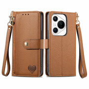For Huawei Pura 70 Love Zipper Lanyard Leather Phone Case(Brown)