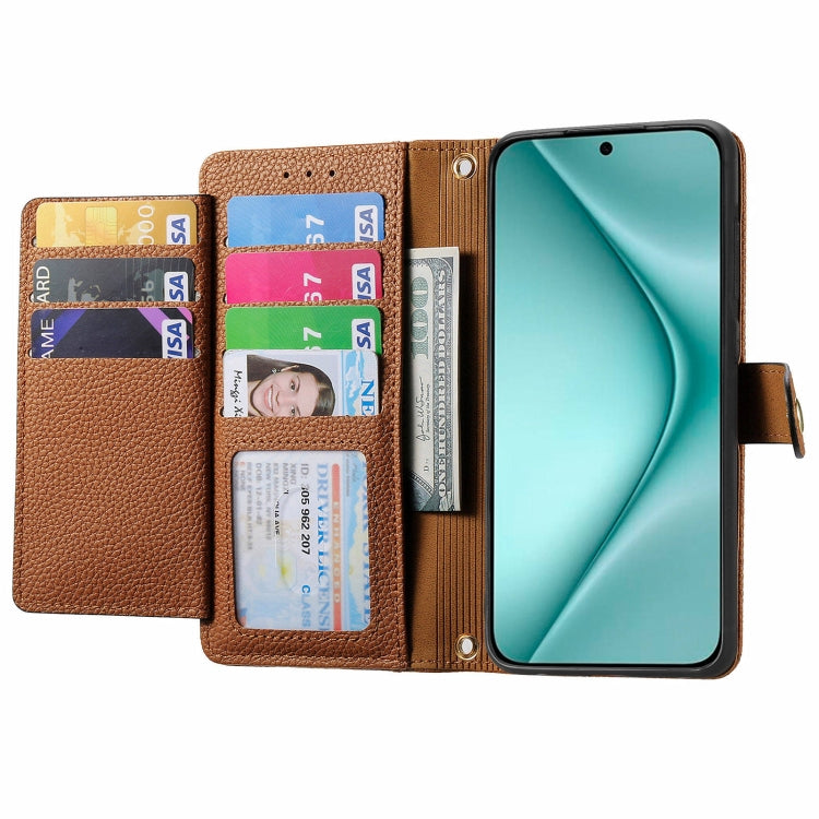 For Huawei Pura 70 Love Zipper Lanyard Leather Phone Case(Brown)