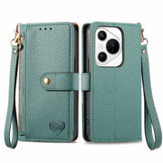 For Huawei Pura 70 Love Zipper Lanyard Leather Phone Case(Green)