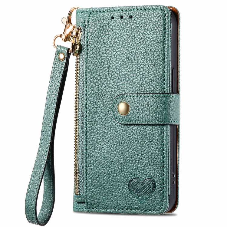 For Huawei Pura 70 Love Zipper Lanyard Leather Phone Case(Green)