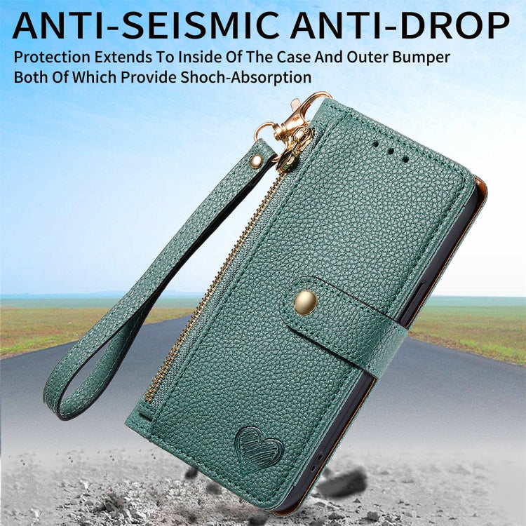 For Huawei Pura 70 Love Zipper Lanyard Leather Phone Case(Green)