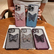 For iPhone 16 Pro Electroplated Gradient Glitter 3D Butterfly TPU Phone Case(Gradient Black)