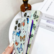 For iPhone 16 Plus Electroplating Laser Butterfly Phone Case with Wrist Strap(Color Butterflies AB1)