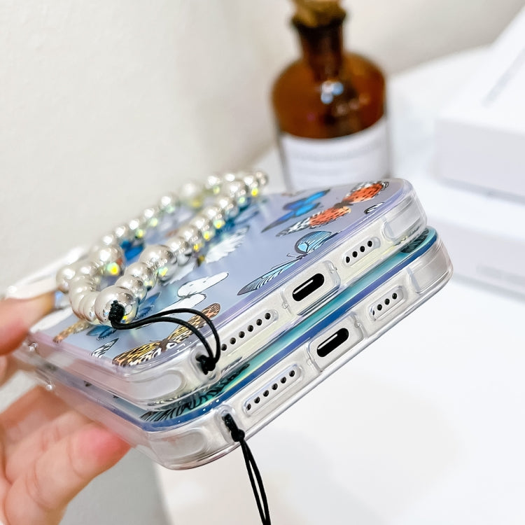 For iPhone 16 Pro Max Electroplating Laser Butterfly Phone Case with Wrist Strap(Pink Butterflies AB2) - iPhone 16 Pro Max Cases by PMC TechLife | Online Shopping South Africa | PMC TechLife | Buy Now Pay Later Mobicred