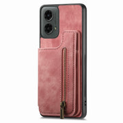For Motorola Moto G 2024 Retro Leather Zipper Wallet Back Phone Case(Pink)