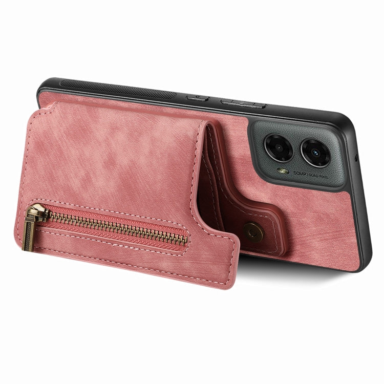 For Motorola Moto G 2024 Retro Leather Zipper Wallet Back Phone Case(Pink) - free shipping - PMC Jewellery - Order now!