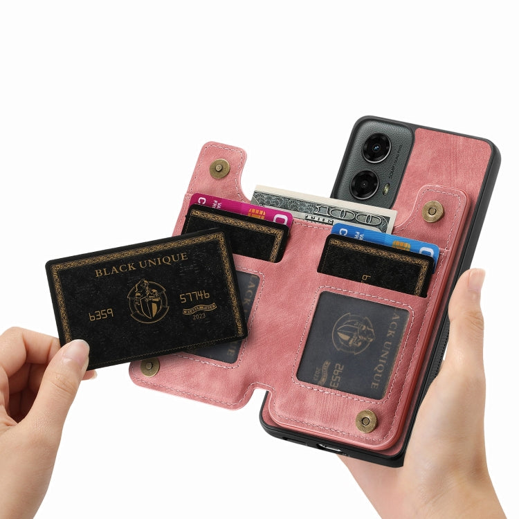 For Motorola Moto G 2024 Retro Leather Zipper Wallet Back Phone Case(Pink)