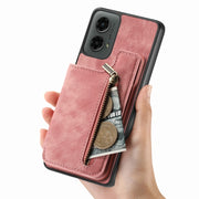 For Motorola Moto G 2024 Retro Leather Zipper Wallet Back Phone Case(Pink)