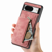 For Google Pixel 9 / 9 Pro Retro Leather Zipper Wallet Back Phone Case(Pink)