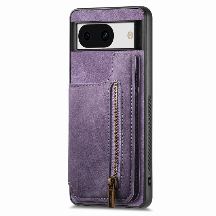 For Google Pixel 9 / 9 Pro Retro Leather Zipper Wallet Back Phone Case(Purple) - Google Cases by PMC TechLife | Online Shopping South Africa | PMC TechLife | Buy Now Pay Later Mobicred
