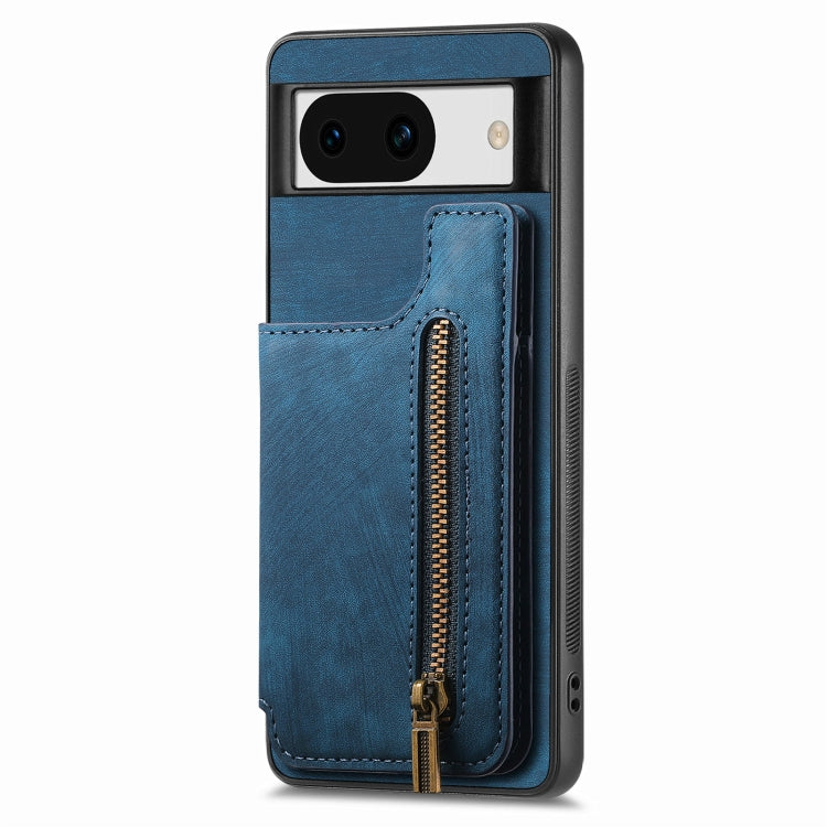 For Google Pixel 9 / 9 Pro Retro Leather Zipper Wallet Back Phone Case(Blue)