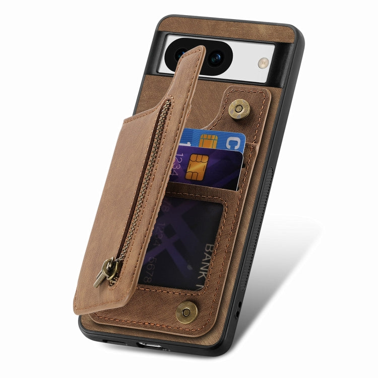For Google Pixel 9 Pro XL Retro Leather Zipper Wallet Back Phone Case(Brown)