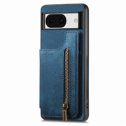 For Google Pixel 9 Pro XL Retro Leather Zipper Wallet Back Phone Case(Blue)
