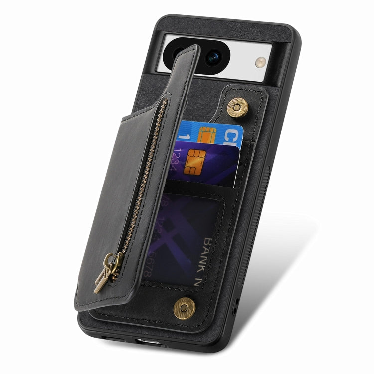 For Google Pixel 9 Pro XL Retro Leather Zipper Wallet Back Phone Case(Black)