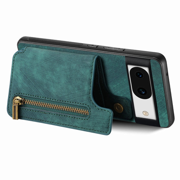 For Google Pixel 9 Pro XL Retro Leather Zipper Wallet Back Phone Case(Green)