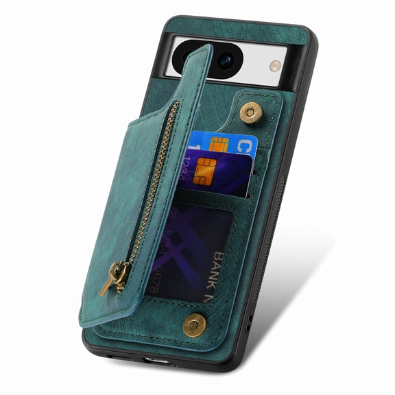 For Google Pixel 9 Pro XL Retro Leather Zipper Wallet Back Phone Case(Green)