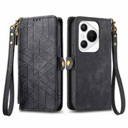 For Huawei Pura 70 Geometric Zipper Wallet Side Buckle Leather Phone Case(Black)