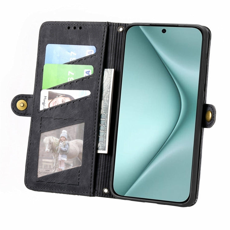 For Huawei Pura 70 Geometric Zipper Wallet Side Buckle Leather Phone Case(Black) - Huawei Cases by PMC Jewellery | Online Shopping South Africa | PMC Jewellery | Buy Now Pay Later Mobicred