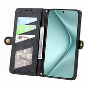 For Huawei Pura 70 Geometric Zipper Wallet Side Buckle Leather Phone Case(Black)