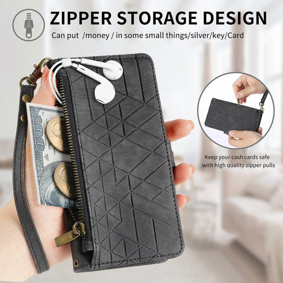 For Huawei Pura 70 Geometric Zipper Wallet Side Buckle Leather Phone Case(Black)