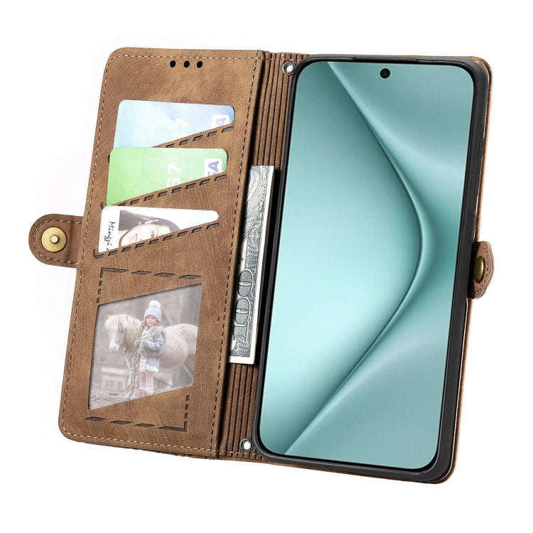 For Huawei Pura 70 Geometric Zipper Wallet Side Buckle Leather Phone Case(Brown)