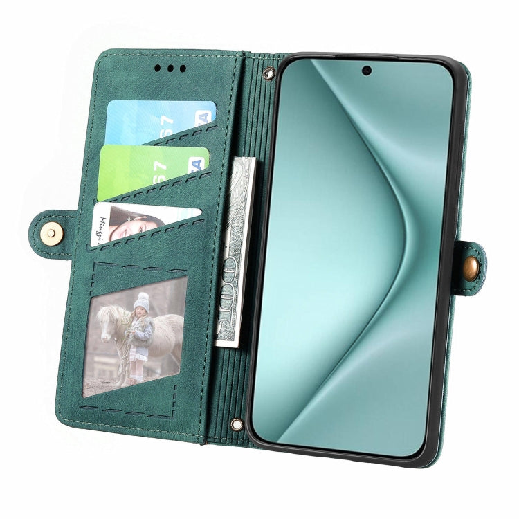 For Huawei Pura 70 Geometric Zipper Wallet Side Buckle Leather Phone Case(Green) - Huawei Cases by PMC Jewellery | Online Shopping South Africa | PMC Jewellery | Buy Now Pay Later Mobicred