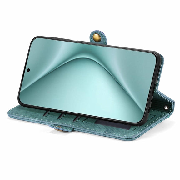For Huawei Pura 70 Geometric Zipper Wallet Side Buckle Leather Phone Case(Green)
