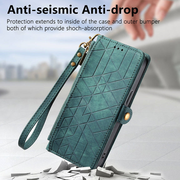 For Huawei Pura 70 Geometric Zipper Wallet Side Buckle Leather Phone Case(Green)