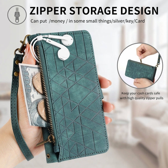 For Huawei Pura 70 Geometric Zipper Wallet Side Buckle Leather Phone Case(Green)