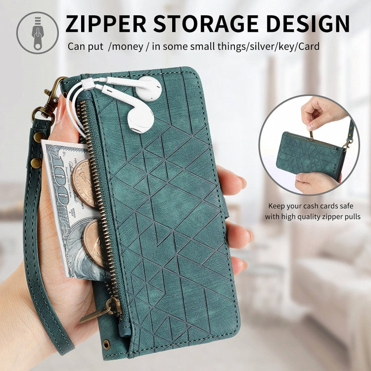For Huawei Pura 70 Geometric Zipper Wallet Side Buckle Leather Phone Case(Green)