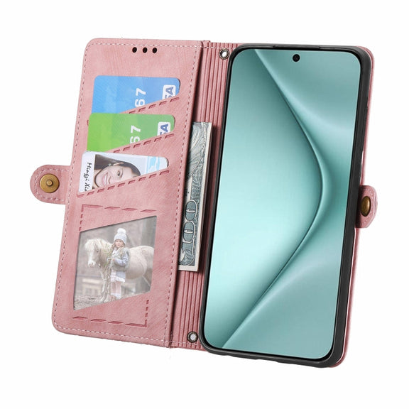 For Huawei Pura 70 Geometric Zipper Wallet Side Buckle Leather Phone Case(Pink)