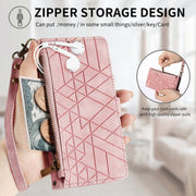 For Huawei Pura 70 Geometric Zipper Wallet Side Buckle Leather Phone Case(Pink)